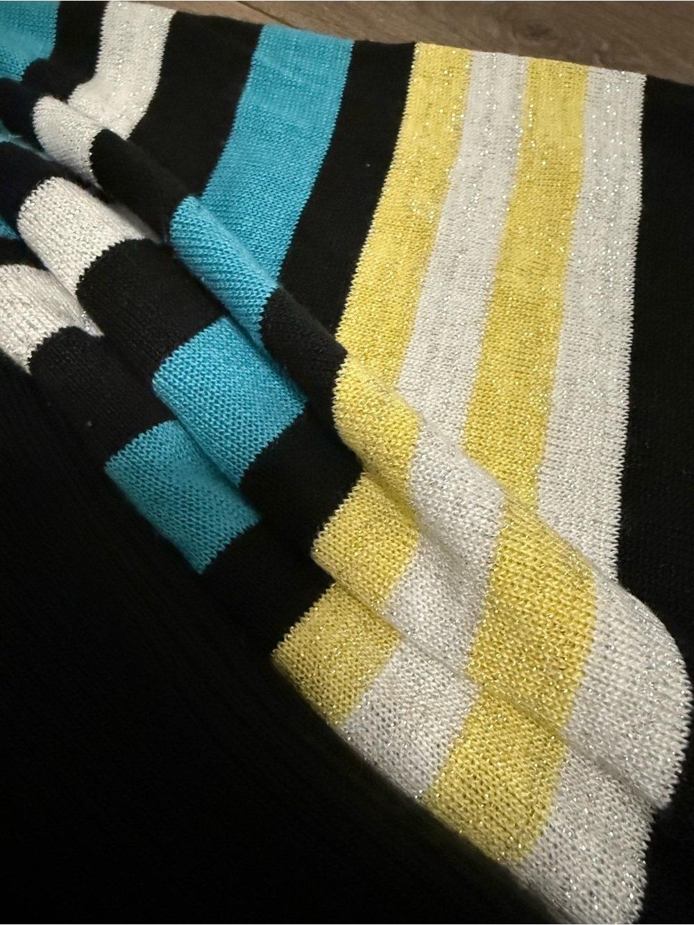 Heart Soul Black V-Neck Sweater with Teal, Yellow & White Stripes - Picture 5 of 7